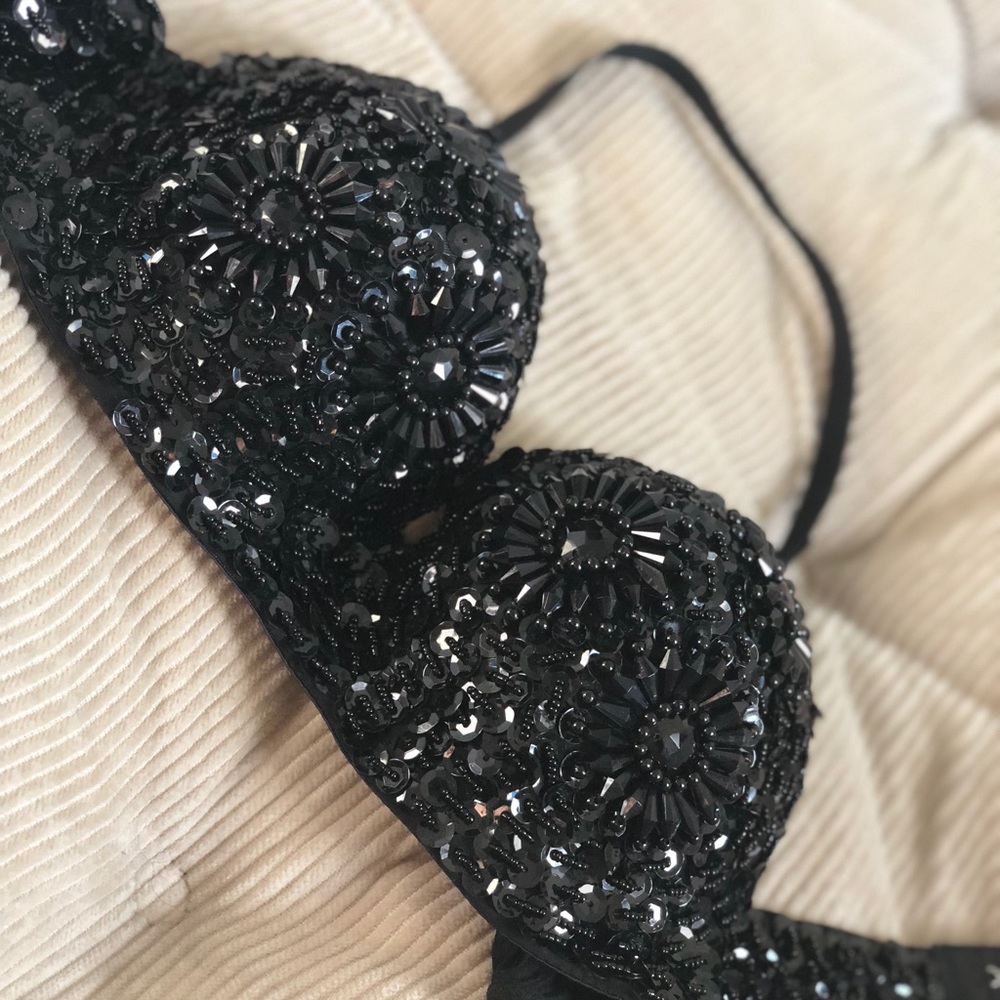 black sequined push up bralette. Size: Small